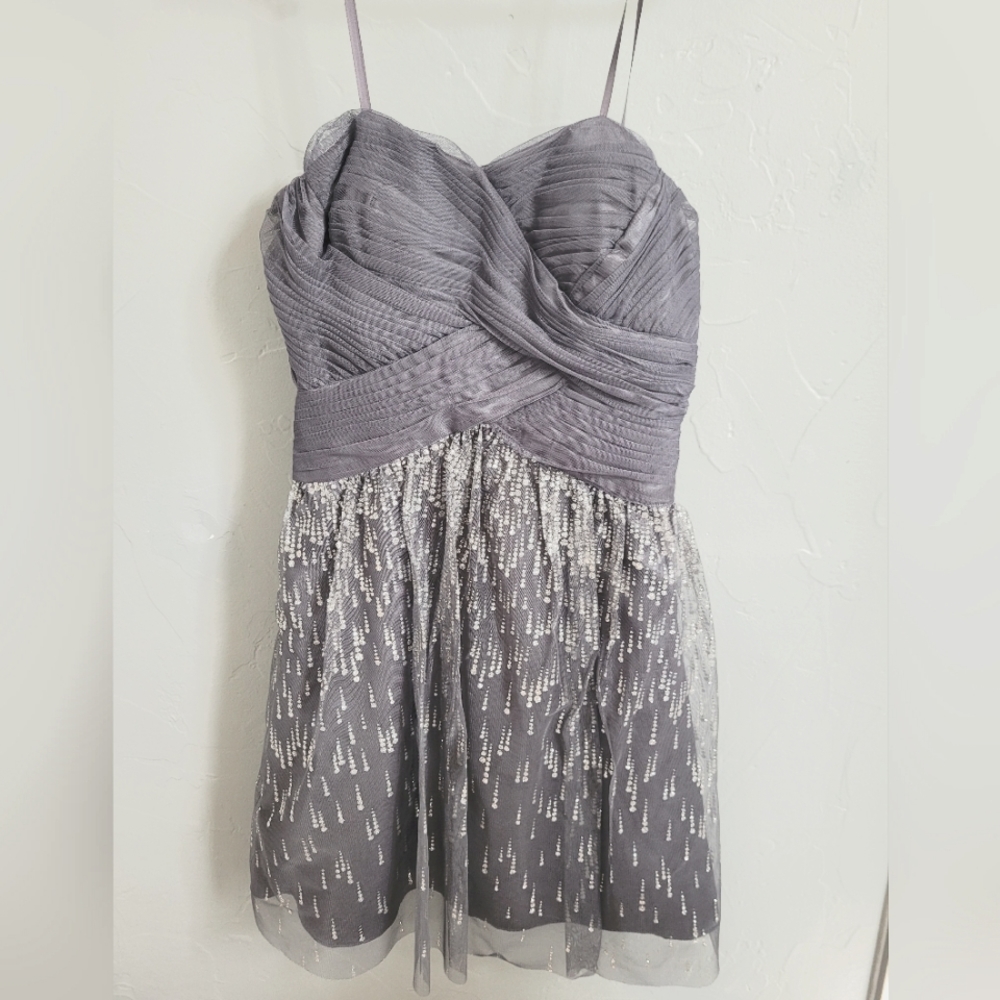 CACHE Women's Gray Formal Glitter Strapless Shimmer Cocktail Dress